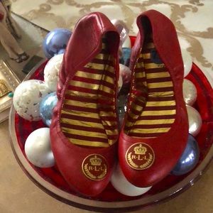 RALPH LAUREN BALLERINA SHOES ,RED
